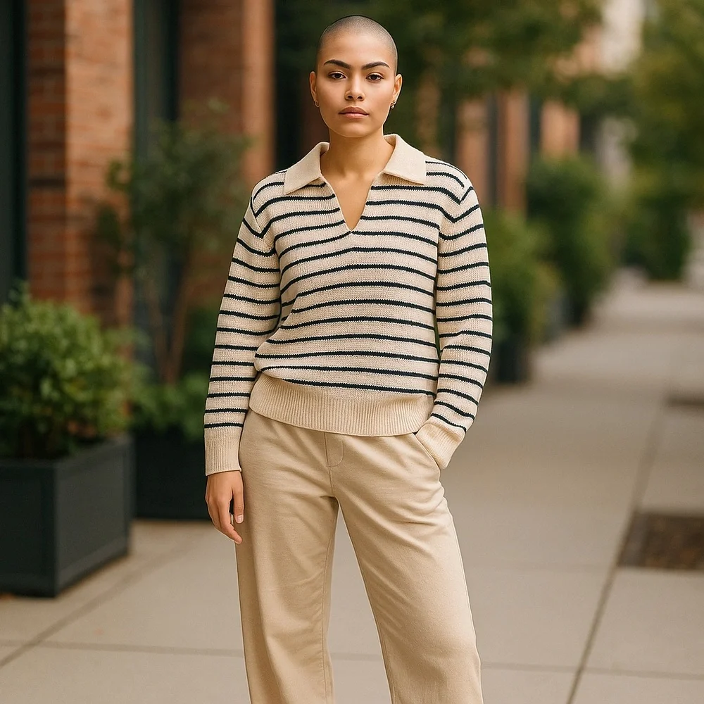 NWT J. Crew Relaxed Cotton Collared Sweater in Stripe - Size XL​ - Picture 2 of 10